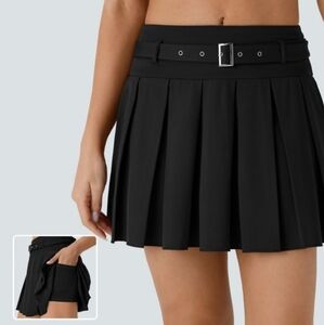 Small Halara Black pleated skort mini skirt pockets & shorts under size NWT